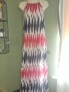 J. Crew Red, Black & White Halter Maxi Dress